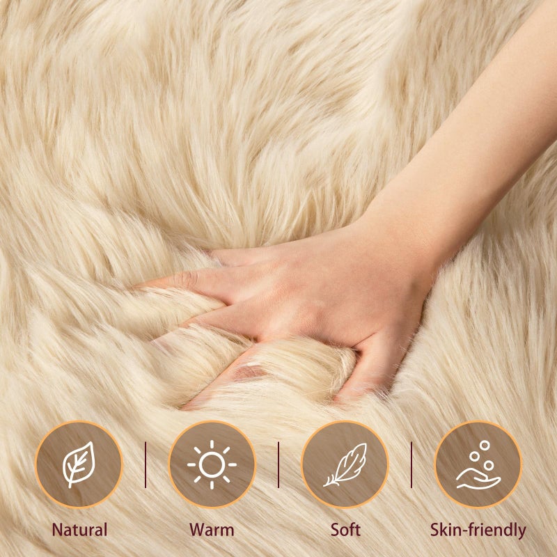 Ciicool Faux Sheepskin Rugs Soft Faux Fur Rug Beige Fluffy Rug Chair Couch Cover Fuzzy Carpet for Bedroom Floor Sofa Living Room 2x3 Feet - Image 3